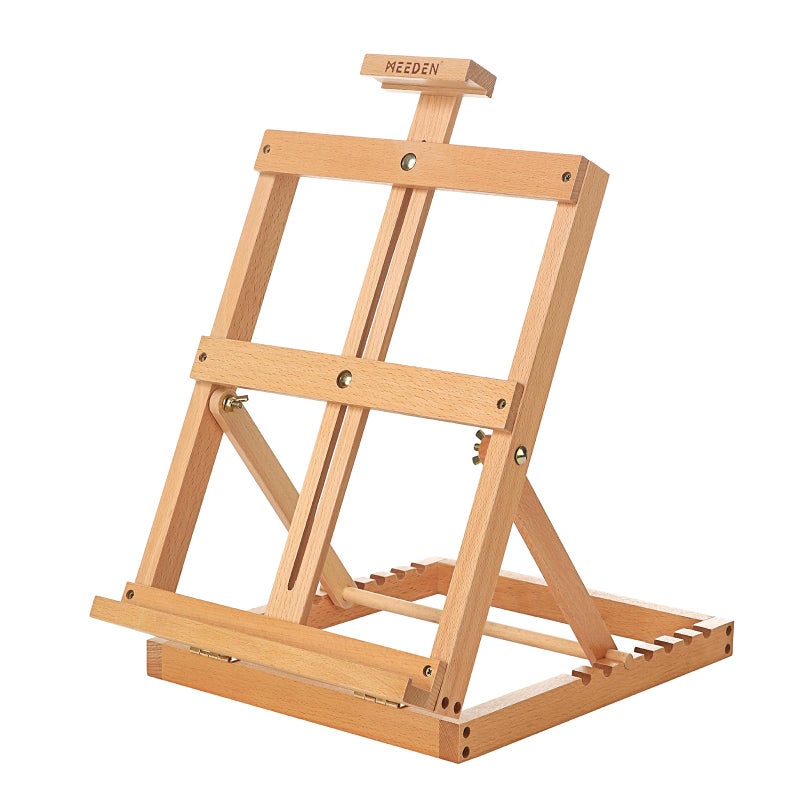 MEEDEN Heavy-Duty Tabletop Studio H-Frame Wooden Easel- Solid Beech Wood Adjustable Artists Desktop Wood Easel Table for Artist, Beginners & Teens- Holds Canvas Art up to 23" High - Image 1
